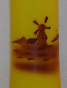   Czechoslovakia Cased Glass Hatpin Vase Holder Yellow Windmill  