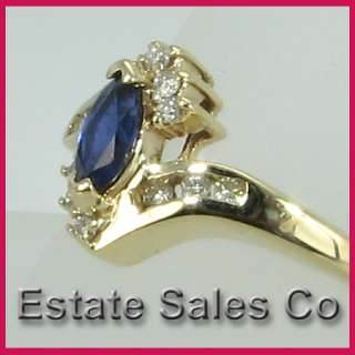   10k Yellow Gold Diamond & Marquise Blue Stone Fashion Ring 0.40 Carats