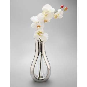  Nambe Tulip Bud Vase with Silk Orchid   Lg, 11in H