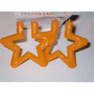  Star Orange Color Colored Bamboo Hoop Earrings 3 Big 