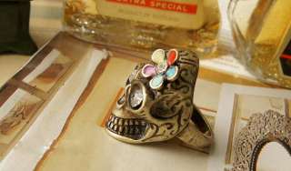   Mens Gothic Skull Flower Bronze Retro Rings Finger Ring O159  
