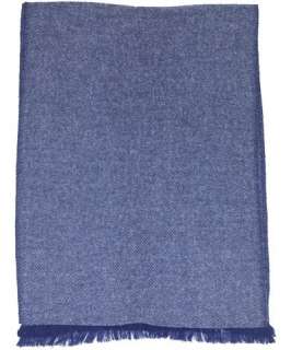 Portolano astral blue striped cashmere wool frayed scarf