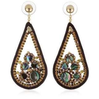 Miguel Ases Leather and Abalone 14k Gold Filled Cluster Drop Earrings 