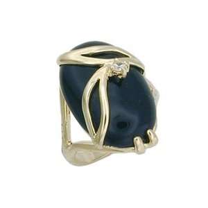   Solitaire Black Genuine Nature Stone Onyx Gold Tone Ring, Size 5 10