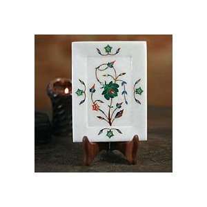  NOVICA Marble inlay plate, Floral Poetry Kitchen 