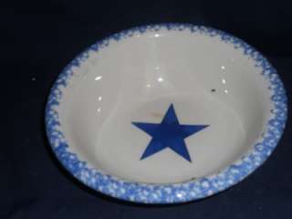 Henn Pottery Blue Spongeware Star 9.5 ROUND SERVING Bowl  