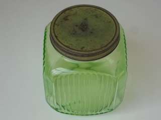   Depression Glass Cookie Jar Hoosier Pantry Ribbed Jar Canister  