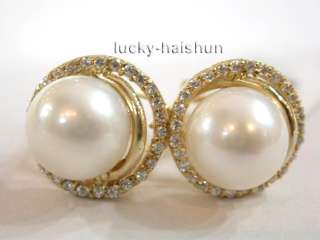 AAA white freshwater pearls Earring 14KT gold 15mm  
