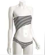 Norma Kamali black and white striped bandeau monokini style# 316561101