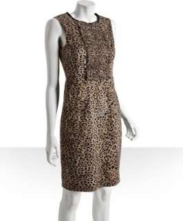 Elie Tahari brown leopard print stretch cotton Isla dress  BLUEFLY 