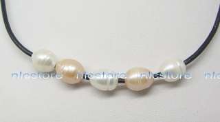 pcs 10mm natural pearl & leather necklace  