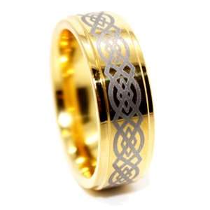  8mm Solid Tungsten Golden Celtic Mens Wedding Rings Mens 