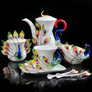 Peacock Coffee Set Tea Set Pot/Cup/Creamer/Saucer/Spoon  