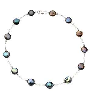   .00 Mm Freshwater Cultrued Black Coin Pearl Station Necklace Jewelry