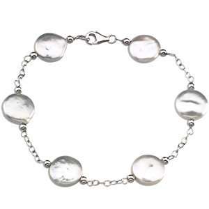   Cultured White Coin Pearl Bracelet Diamond Designs Jewelry