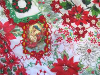 Mini Hankie Christmas Virgin Mary Poinsettia Art Quilt  