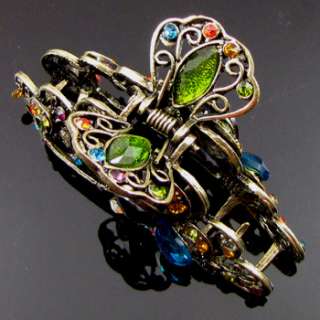  1p rhinestone crystal Antiqued butterfly hair claw clip 