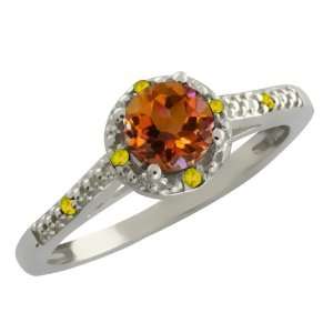   Ct Round Orange Mystic Topaz and Yellow Citrine Sterling Silver Ring