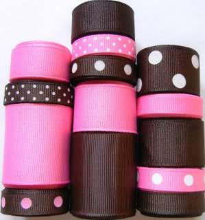 14 YD PINK and BROWN Grosgrain Ribbon Wholesale Lot  