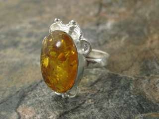 SIZE silver ring      honey golden amber 
