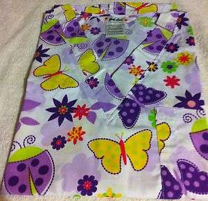 Print Scrub Top Butterflies ladybugs & flowers on Light bg 6 sizes 
