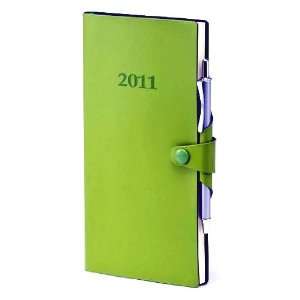   Green Leather 2011 Weekly Pocket Planner Engagement Calendar With Pen