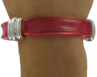 New Clear Wide Lucite Silver Tone Pink Bangle Bracelet  
