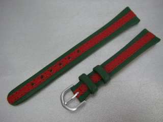 GENUINE CALFSKIN LEATHER WATCH BAND 15MM GREEN / RED  
