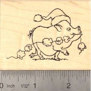  Christmas Pot bellied Pig in Santa Hat Rubber Stamp: Arts 
