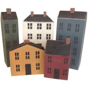   Primitive Country Rustic Wood Block Houses 5 Pc Set Arts, Crafts