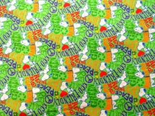 New Snoopy Peace Love Woodstock Green Flannel Fabric BTY  