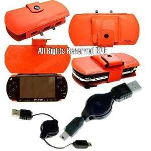   Color Leather Case for Sony PSP + Retractable Datacable for Sony PSP