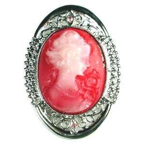   Pink Austrian Rhinestone Lady Cameo Silver Plated Brooch Pin Jewelry