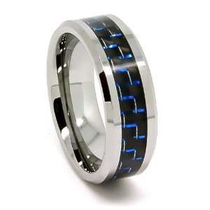   Blue Carbon Fiber Mens Unique Wedding Rings Engagement Band Size (11