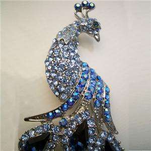 Swarovski Crystal Simulated Sapphire Peacock Pin Brooch  