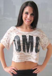 GOLD OMG Crop Top Shredded Graphic Tee Trendy S M L  