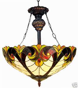 TIFFANY MISSION STYLE 18 STAINED GLASS HANGING LAMP  