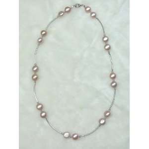 Jewelry abc Pink Button Shape Freshwater Pearl Grade A 6 7mm Necklace 
