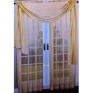  3 Piece Gold Sheer Voile Curtain Panel Set 2 Gold Panels 