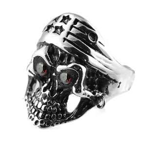  Stainless Steel Skull Ring with Stars Crown and Red Eyes 