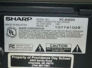 Sharp 4 Head Rapid Rewind VCR Model VC A422 VHSHQ  