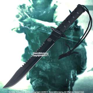 Black USMC Fixed Blade Serrated Survival Knife w/ Kit  