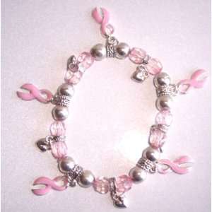  Breast Cancer Awareness Bracelet Silver Color Beads Pink 