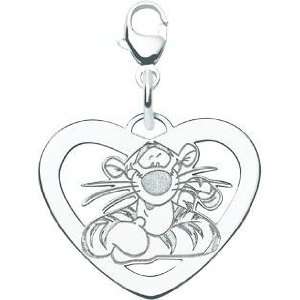  Sterling Silver Disney Tigger Heart Lobster Clasp Charm Jewelry