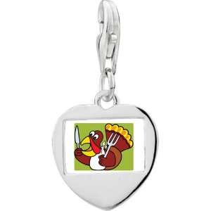 925 Sterling Silver Hungry Thanksgiving Turkey Photo Heart 