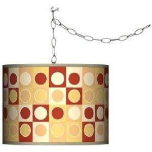 Swag Style Retro Dotted Squares Shade Plug In Chandelier