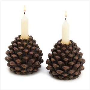  Pine Cone Taper Candleholders   Set of 2
