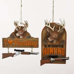 Club Pack of 12 Deer and Rifle Gun Hunting Plaque Christmas Ornaments 