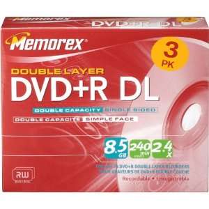    Memorex 2.4x 8.5 GB Double Layer DVD+R Pack (3 Discs) Electronics