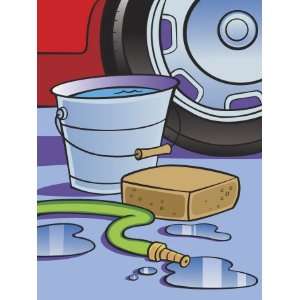  Hose, Sponge, and Bucket of Water by Car Photographic 